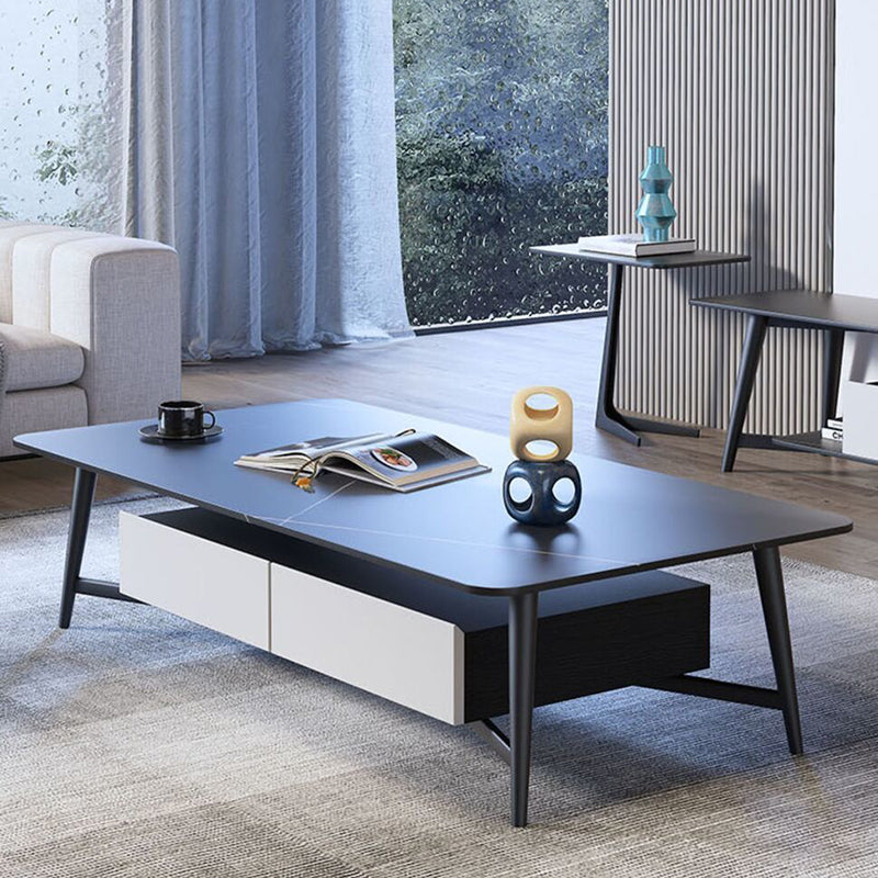 16.5" Tall Modern Ironcraft 4 Legs Slate Black/White Rectangular Top Coffee Table Clearhalo 'Coffee & Accent Tables' 'Coffee Tables' 'coffee_tables' 'Furniture' 'furniture_coffee_tables' 'Living Room Furniture' 5058481