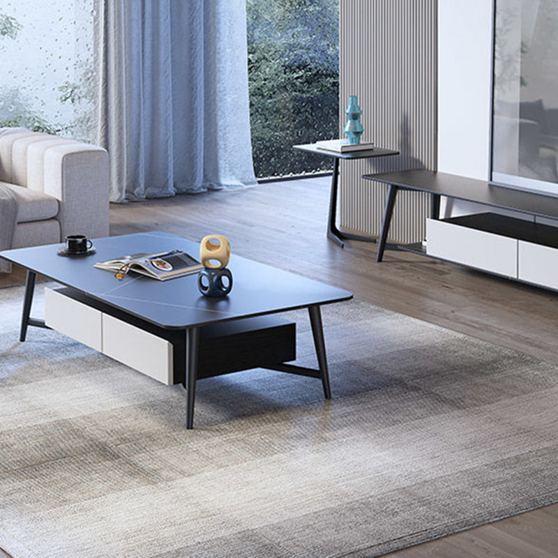 16.5" Tall Modern Ironcraft 4 Legs Slate Black/White Rectangular Top Coffee Table Clearhalo 'Coffee & Accent Tables' 'Coffee Tables' 'coffee_tables' 'Furniture' 'furniture_coffee_tables' 'Living Room Furniture' 5058483