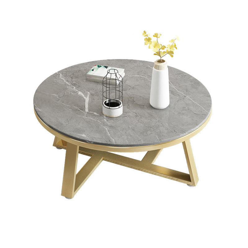 17.7" Tall Modern Cross Leg Cocktail Table Slate Round Top Coffee Table Clearhalo 'Coffee & Accent Tables' 'Coffee Tables' 'coffee_tables' 'Furniture' 'furniture_coffee_tables' 'Living Room Furniture' 5058490