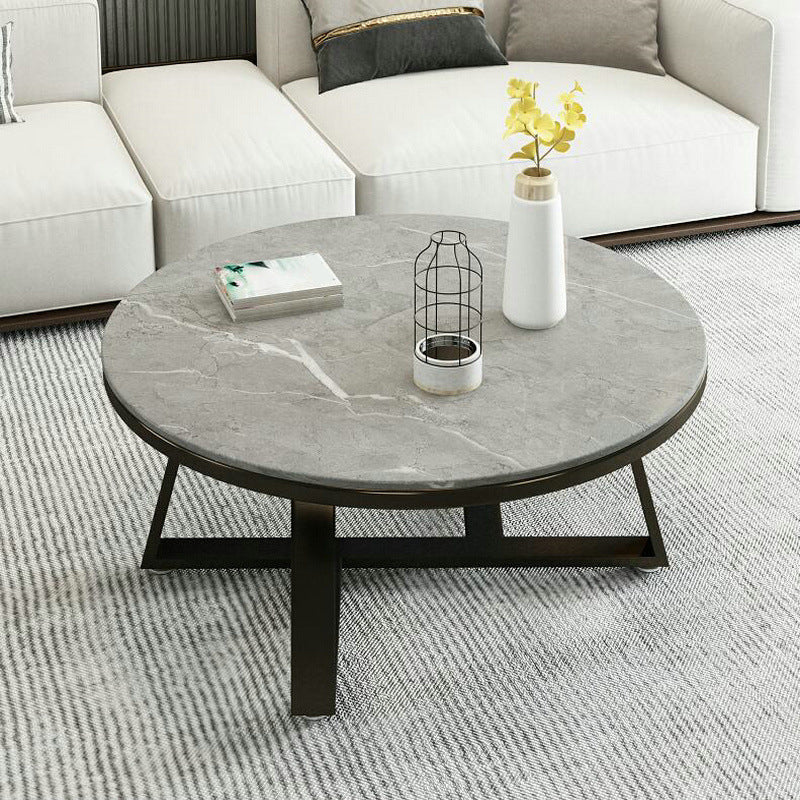 17.7" Tall Modern Cross Leg Cocktail Table Slate Round Top Coffee Table Clearhalo 'Coffee & Accent Tables' 'Coffee Tables' 'coffee_tables' 'Furniture' 'furniture_coffee_tables' 'Living Room Furniture' 5058491