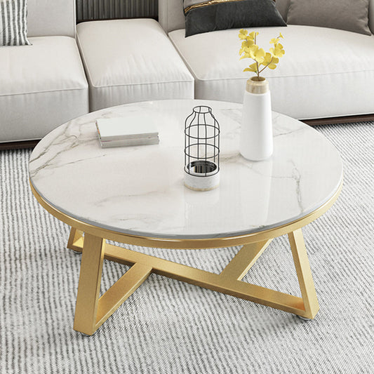 17.7" Tall Modern Cross Leg Cocktail Table Slate Round Top Coffee Table Clearhalo 'Coffee & Accent Tables' 'Coffee Tables' 'coffee_tables' 'Furniture' 'furniture_coffee_tables' 'Living Room Furniture' 5058496