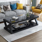17.7" Tall Modern Trestle Base Glass Rectangular Coffee Table with Shelf Black Clearhalo 'Coffee & Accent Tables' 'Coffee Tables' 'coffee_tables' 'Furniture' 'furniture_coffee_tables' 'Living Room Furniture' 5058548