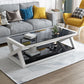 17.7" Tall Modern Trestle Base Glass Rectangular Coffee Table with Shelf Clearhalo 'Coffee & Accent Tables' 'Coffee Tables' 'coffee_tables' 'Furniture' 'furniture_coffee_tables' 'Living Room Furniture' 5058554