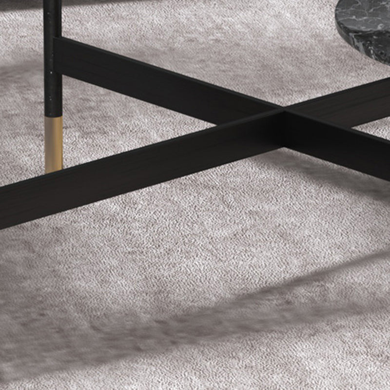 17.7" Tall Modern Metal Cross Leg Base Glass Oval Coffee Table with Shelf Clearhalo 'Coffee & Accent Tables' 'Coffee Tables' 'coffee_tables' 'furn' 'furn_coffee_tables' 'Furniture' 'furniture_coffee_tables' 'Living Room Furniture' 5058565