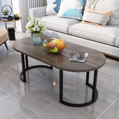 17.7"H Modern Metal Sled Base Wood Oval Coffee Table For Living Room Black Walnut Clearhalo 'Coffee & Accent Tables' 'Coffee Tables' 'coffee_tables' 'furn' 'furn_coffee_tables' 'Furniture' 'furniture_coffee_tables' 'Living Room Furniture' 5058579