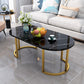 17.7"H Modern Metal Sled Base Wood Oval Coffee Table For Living Room Gold Black Clearhalo 'Coffee & Accent Tables' 'Coffee Tables' 'coffee_tables' 'furn' 'furn_coffee_tables' 'Furniture' 'furniture_coffee_tables' 'Living Room Furniture' 5058585