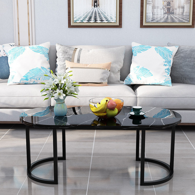 17.7"H Modern Metal Sled Base Wood Oval Coffee Table For Living Room Black Black Clearhalo 'Coffee & Accent Tables' 'Coffee Tables' 'coffee_tables' 'furn' 'furn_coffee_tables' 'Furniture' 'furniture_coffee_tables' 'Living Room Furniture' 5058587