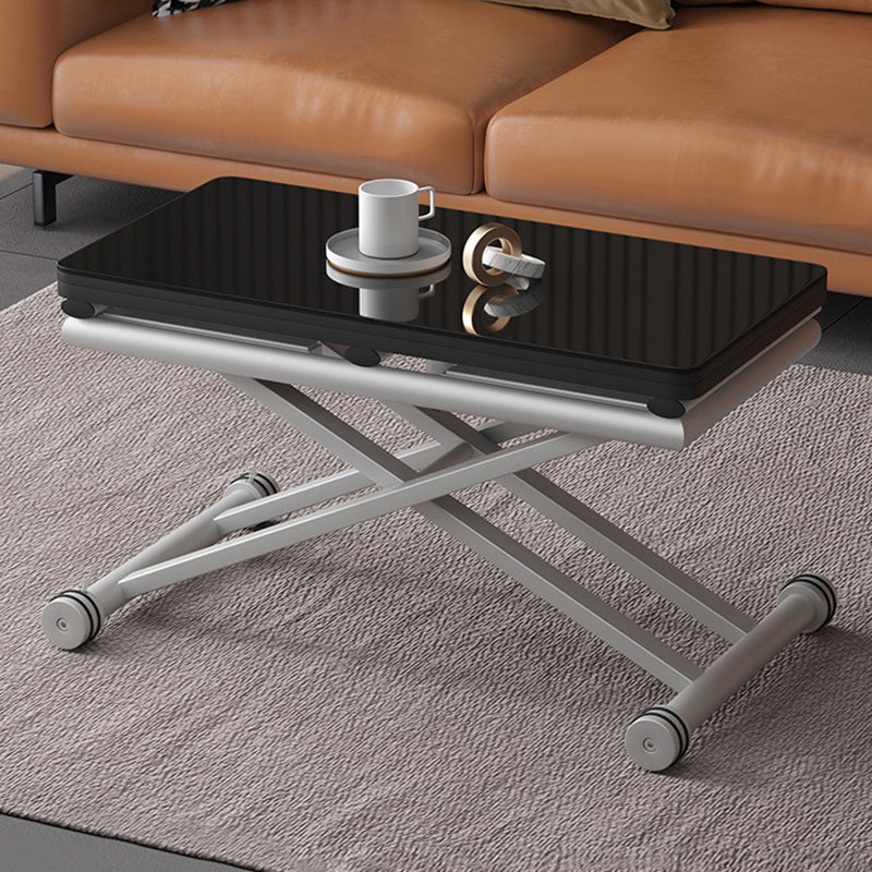 8.6"H Modern Metal Cross Base Glass Rectangular Adjustable Coffee Table Clearhalo 'Coffee & Accent Tables' 'Coffee Tables' 'coffee_tables' 'furn' 'furn_coffee_tables' 'Furniture' 'furniture_coffee_tables' 'Living Room Furniture' 5058595