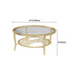 23.6"/17.7"H Modern 4 Legs Steel Base Glass Round Coffee Table with Shelf Clearhalo 'Coffee & Accent Tables' 'Coffee Tables' 'coffee_tables' 'furn' 'furn_coffee_tables' 'Furniture' 'furniture_coffee_tables' 'Living Room Furniture' 5058626