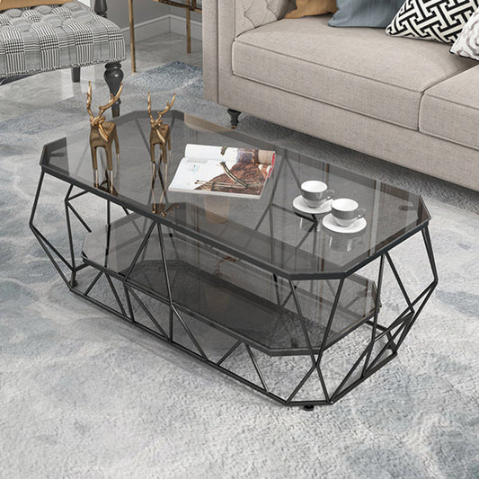 19.6"tall Modern Metal Frame Base Glass Octagonal Coffee Table Clearhalo 'Coffee & Accent Tables' 'Coffee Tables' 'coffee_tables' 'Furniture' 'furniture_coffee_tables' 'Living Room Furniture' 5058629