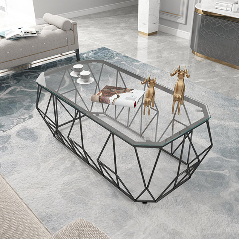 19.6"tall Modern Metal Frame Base Glass Octagonal Coffee Table Clearhalo 'Coffee & Accent Tables' 'Coffee Tables' 'coffee_tables' 'Furniture' 'furniture_coffee_tables' 'Living Room Furniture' 5058631