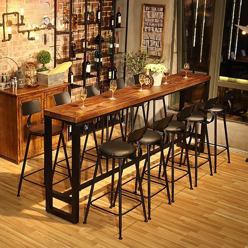 Industrial Brown and Black Bistro Bar Desk Solid Wood Trestle Bistro Bar Table 78.7"L x 15.7"W x 41.3"H Without Chairs Clearhalo 'Bar Furniture' 'Bar Tables' 'bar_tables' 'furn' 'furn_bar_tables' 'Furniture' 'furniture_bar_tables' 'Kitchen & Dining Furniture' 5061162