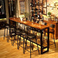 Industrial Brown and Black Bistro Bar Desk Solid Wood Trestle Bistro Bar Table 70.9"L x 15.7"W x 41.3"H Without Chairs Clearhalo 'Bar Furniture' 'Bar Tables' 'bar_tables' 'furn' 'furn_bar_tables' 'Furniture' 'furniture_bar_tables' 'Kitchen & Dining Furniture' 5061163
