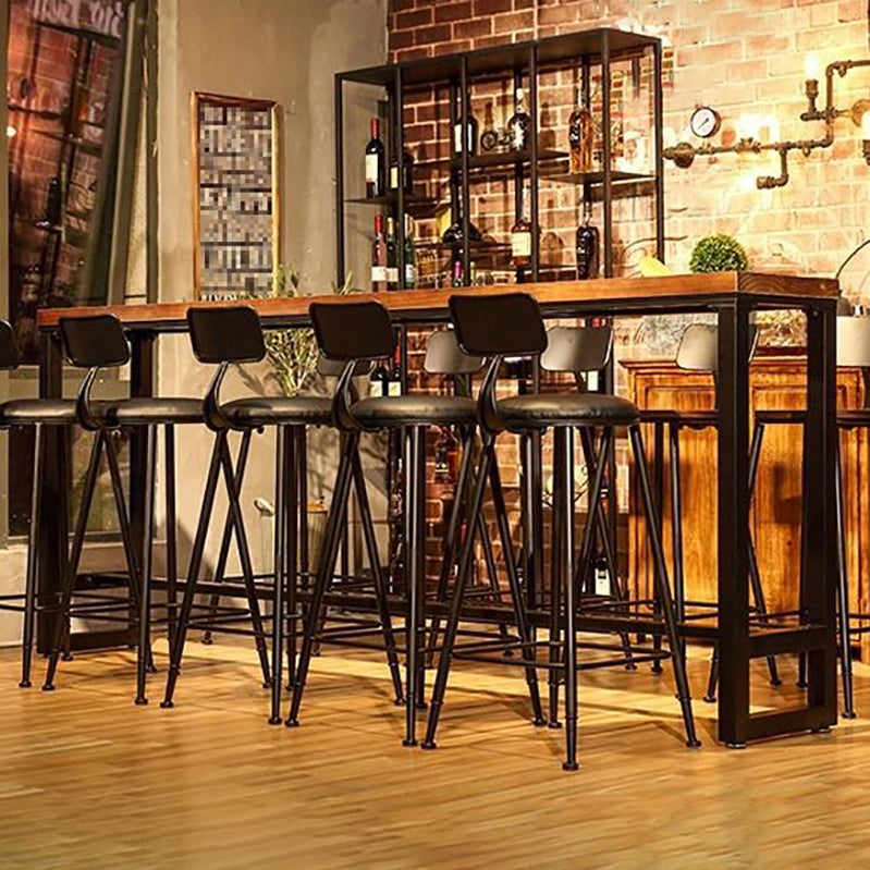 Industrial Brown and Black Bistro Bar Desk Solid Wood Trestle Bistro Bar Table 86.6"L x 15.7"W x 41.3"H Without Chairs Clearhalo 'Bar Furniture' 'Bar Tables' 'bar_tables' 'furn' 'furn_bar_tables' 'Furniture' 'furniture_bar_tables' 'Kitchen & Dining Furniture' 5061164