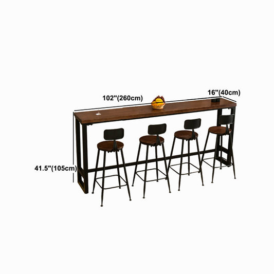 Industrial Brown and Black Bistro Bar Desk Solid Wood Trestle Bistro Bar Table Clearhalo 'Bar Furniture' 'Bar Tables' 'bar_tables' 'furn' 'furn_bar_tables' 'Furniture' 'furniture_bar_tables' 'Kitchen & Dining Furniture' 5061177