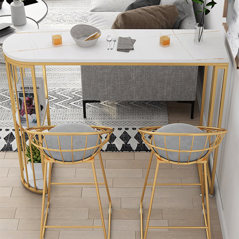 Contemporary Stone Storage Bistro Dining Table Double pedestal Indoor Patio Bar Table 55.1"L x 15.7"W x 41.3"H White Without Chairs Clearhalo 'Bar Furniture' 'Bar Tables' 'bar_tables' 'furn' 'furn_bar_tables' 'Furniture' 'furniture_bar_tables' 'Kitchen & Dining Furniture' 5061193