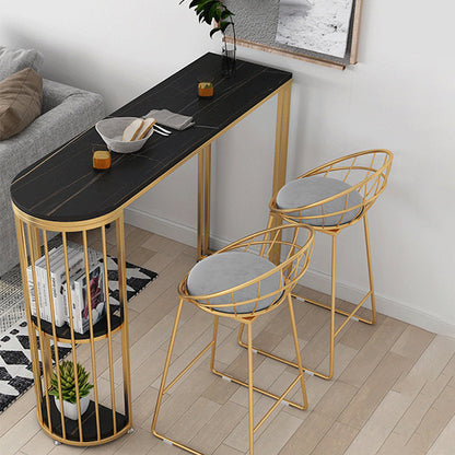 Contemporary Stone Storage Bistro Dining Table Double pedestal Indoor Patio Bar Table Black Without Chairs Clearhalo 'Bar Furniture' 'Bar Tables' 'bar_tables' 'furn' 'furn_bar_tables' 'Furniture' 'furniture_bar_tables' 'Kitchen & Dining Furniture' 5061194