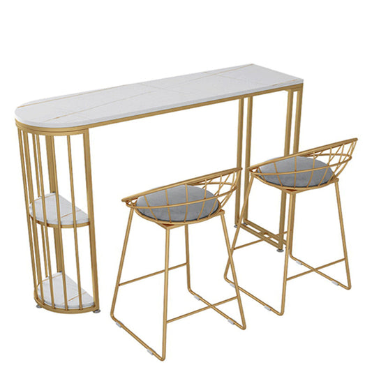 Contemporary Stone Storage Bistro Dining Table Double pedestal Indoor Patio Bar Table Clearhalo 'Bar Furniture' 'Bar Tables' 'bar_tables' 'furn' 'furn_bar_tables' 'Furniture' 'furniture_bar_tables' 'Kitchen & Dining Furniture' 5061196