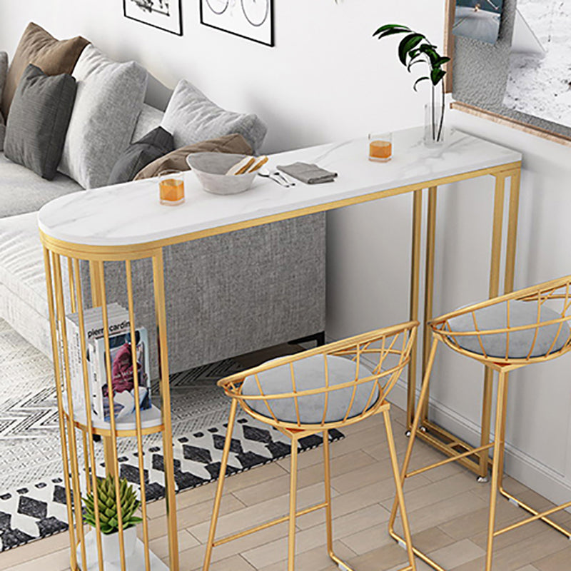 Contemporary Stone Storage Bistro Dining Table Double pedestal Indoor Patio Bar Table Clearhalo 'Bar Furniture' 'Bar Tables' 'bar_tables' 'furn' 'furn_bar_tables' 'Furniture' 'furniture_bar_tables' 'Kitchen & Dining Furniture' 5061200