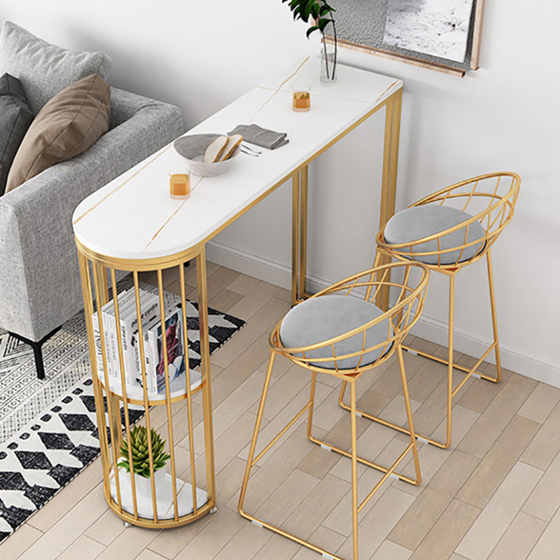Contemporary Stone Storage Bistro Dining Table Double pedestal Indoor Patio Bar Table White Without Chairs Clearhalo 'Bar Furniture' 'Bar Tables' 'bar_tables' 'furn' 'furn_bar_tables' 'Furniture' 'furniture_bar_tables' 'Kitchen & Dining Furniture' 5061201