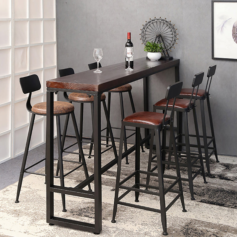 Industrial Trestle Wood Bar Wine Table Rectangle Bar Height Cocktail Table in Brown 70.9"L x 15.7"W x 41.3"H Without Chairs Clearhalo 'Bar Furniture' 'Bar Tables' 'bar_tables' 'furn' 'furn_bar_tables' 'Furniture' 'furniture_bar_tables' 'Kitchen & Dining Furniture' 5061213
