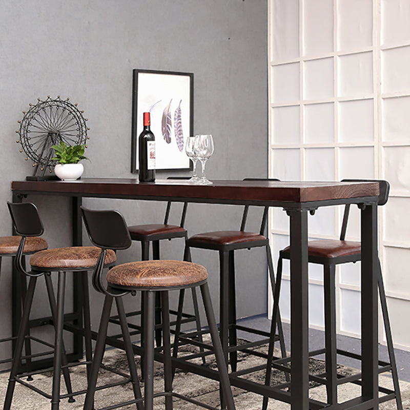 Industrial Trestle Wood Bar Wine Table Rectangle Bar Height Cocktail Table in Brown Clearhalo 'Bar Furniture' 'Bar Tables' 'bar_tables' 'furn' 'furn_bar_tables' 'Furniture' 'furniture_bar_tables' 'Kitchen & Dining Furniture' 5061218