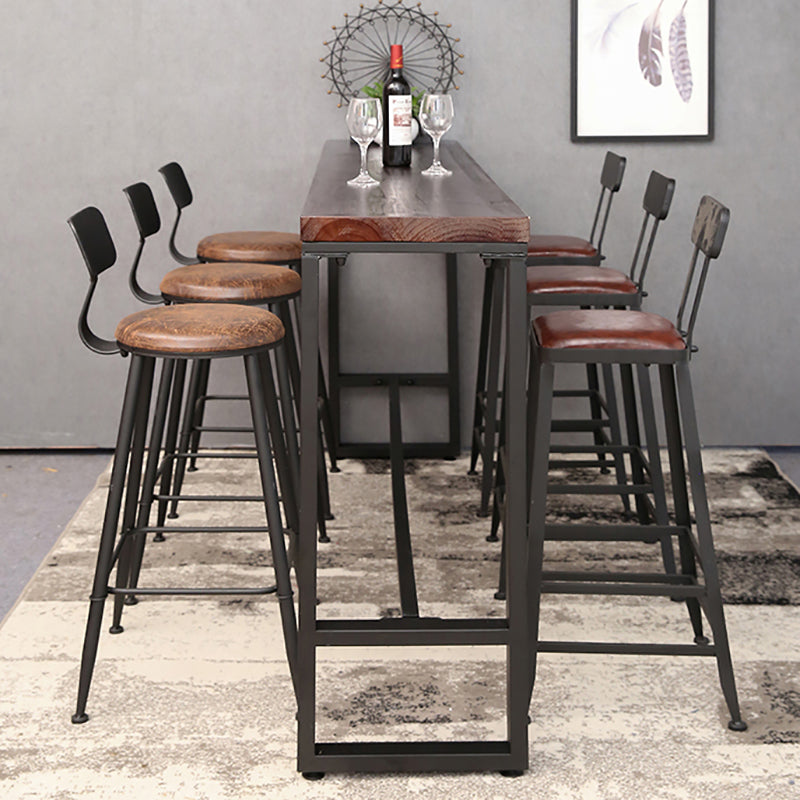 Industrial Trestle Wood Bar Wine Table Rectangle Bar Height Cocktail Table in Brown Clearhalo 'Bar Furniture' 'Bar Tables' 'bar_tables' 'furn' 'furn_bar_tables' 'Furniture' 'furniture_bar_tables' 'Kitchen & Dining Furniture' 5061221