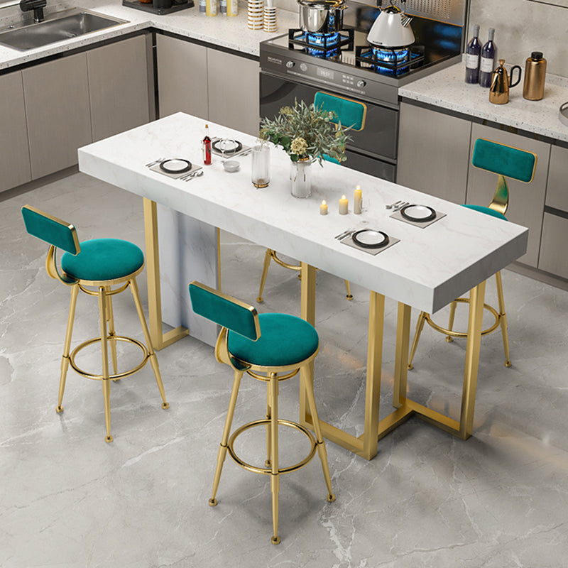 Marble Double pedestal Hall/Pub Table Contemporary Living Room Bistro Bar Height Table 63"L x 17.7"W x 39.4"H Gold Without Chairs Clearhalo 'Bar Furniture' 'Bar Tables' 'bar_tables' 'furn' 'furn_bar_tables' 'Furniture' 'furniture_bar_tables' 'Kitchen & Dining Furniture' 5061250