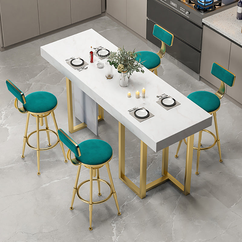 Marble Double pedestal Hall/Pub Table Contemporary Living Room Bistro Bar Height Table Gold Without Chairs Clearhalo 'Bar Furniture' 'Bar Tables' 'bar_tables' 'furn' 'furn_bar_tables' 'Furniture' 'furniture_bar_tables' 'Kitchen & Dining Furniture' 5061252
