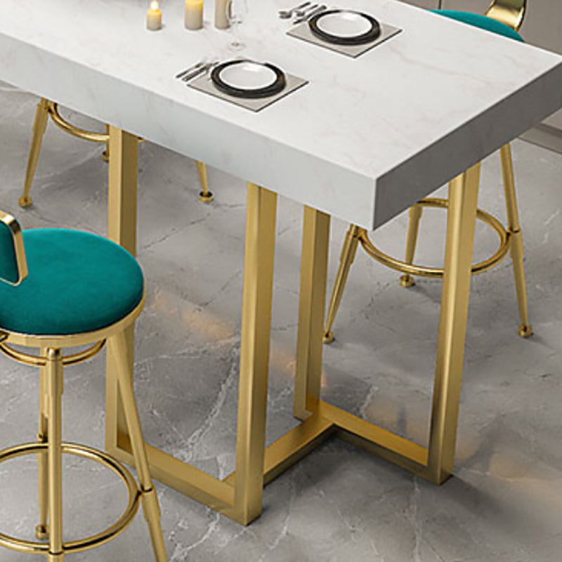 Marble Double pedestal Hall/Pub Table Contemporary Living Room Bistro Bar Height Table Clearhalo 'Bar Furniture' 'Bar Tables' 'bar_tables' 'furn' 'furn_bar_tables' 'Furniture' 'furniture_bar_tables' 'Kitchen & Dining Furniture' 5061257