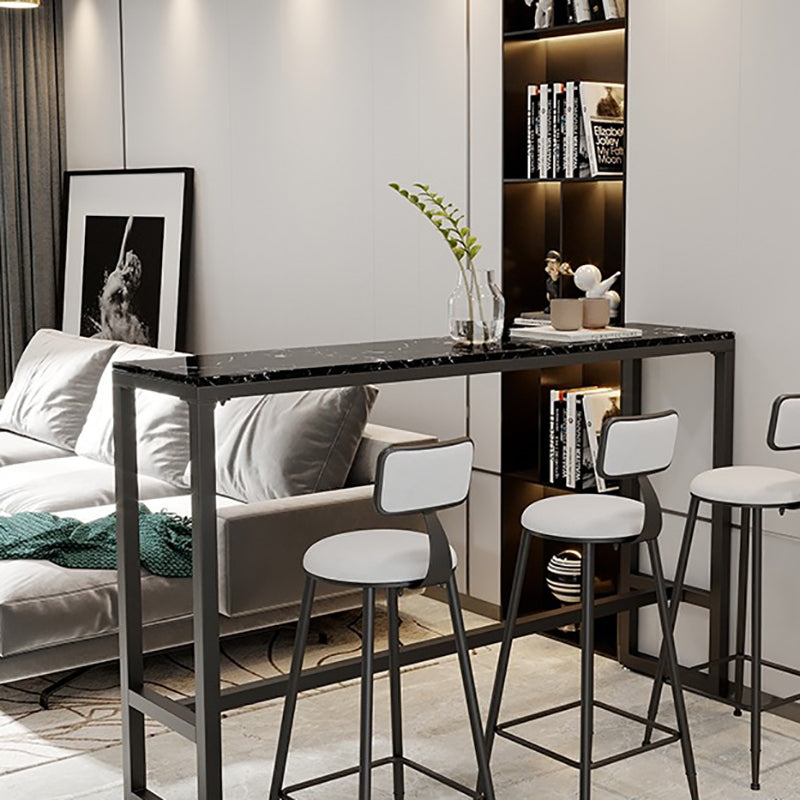 Marble Indoor Counter-height Pub Table Rectangle Footrest Bar Dining Table 63"L x 15.7"W x 41.3"H Black Without Chairs Clearhalo 'Bar Furniture' 'Bar Tables' 'bar_tables' 'furn' 'furn_bar_tables' 'Furniture' 'furniture_bar_tables' 'Kitchen & Dining Furniture' 5061267