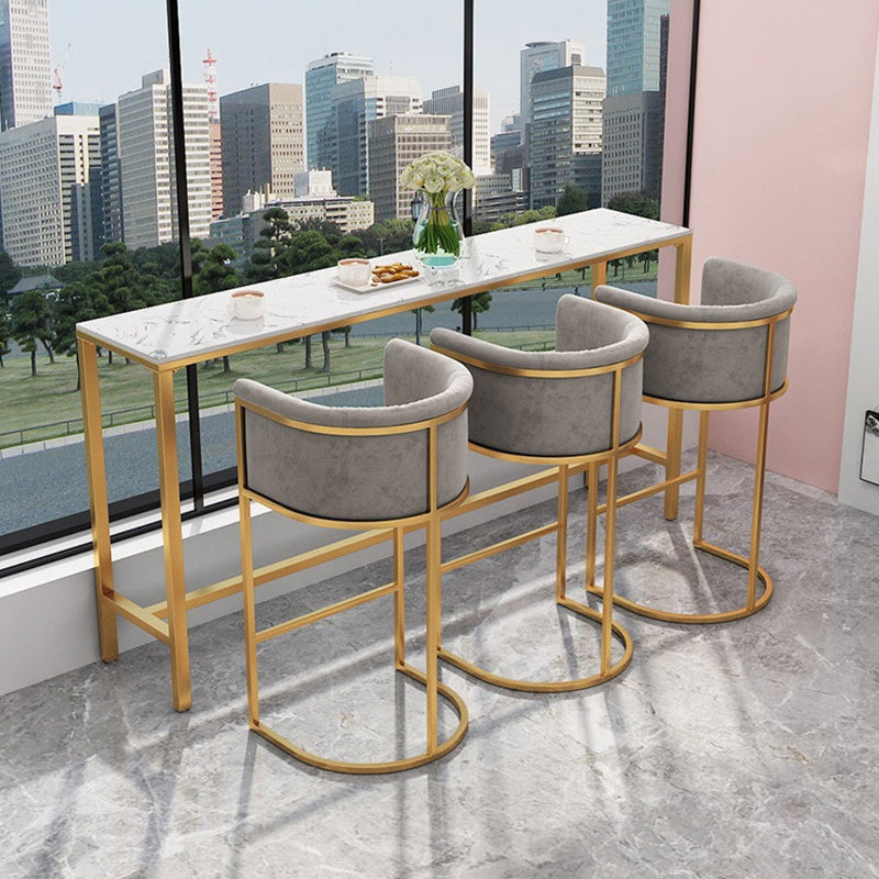 Rectangle Coffee Shop Patio Bar Table Footrest White and Gold Marble Counter Table 78.7"L x 15.7"W x 41.3"H Without Chairs Clearhalo 'Bar Furniture' 'Bar Tables' 'bar_tables' 'furn' 'furn_bar_tables' 'Furniture' 'furniture_bar_tables' 'Kitchen & Dining Furniture' 5061288