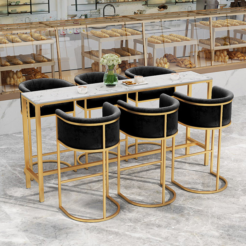 Rectangle Coffee Shop Patio Bar Table Footrest White and Gold Marble Counter Table 70.9"L x 15.7"W x 41.3"H Without Chairs Clearhalo 'Bar Furniture' 'Bar Tables' 'bar_tables' 'furn' 'furn_bar_tables' 'Furniture' 'furniture_bar_tables' 'Kitchen & Dining Furniture' 5061289