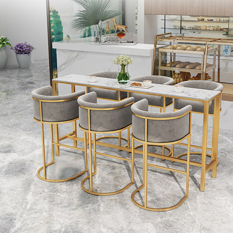 Rectangle Coffee Shop Patio Bar Table Footrest White and Gold Marble Counter Table 63"L x 15.7"W x 41.3"H Without Chairs Clearhalo 'Bar Furniture' 'Bar Tables' 'bar_tables' 'furn' 'furn_bar_tables' 'Furniture' 'furniture_bar_tables' 'Kitchen & Dining Furniture' 5061290