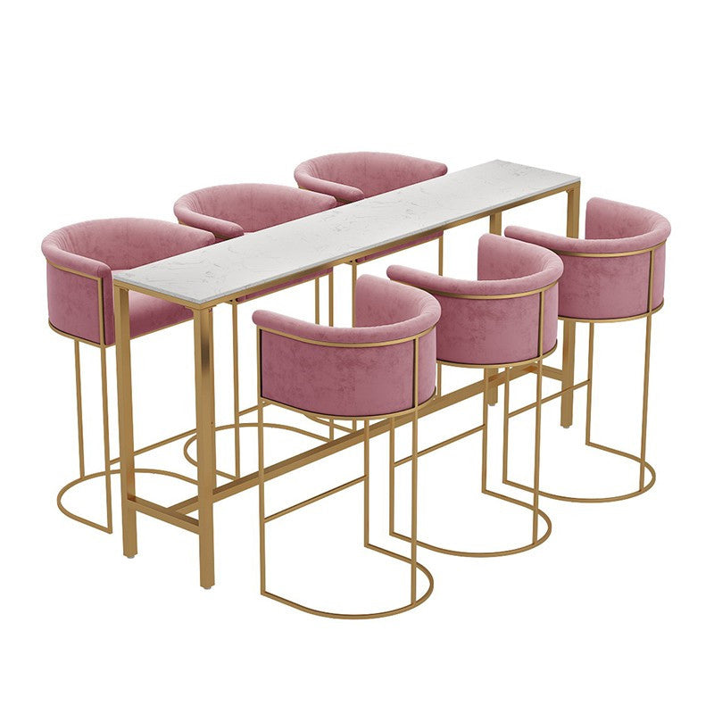 Rectangle Coffee Shop Patio Bar Table Footrest White and Gold Marble Counter Table Without Chairs Clearhalo 'Bar Furniture' 'Bar Tables' 'bar_tables' 'furn' 'furn_bar_tables' 'Furniture' 'furniture_bar_tables' 'Kitchen & Dining Furniture' 5061291