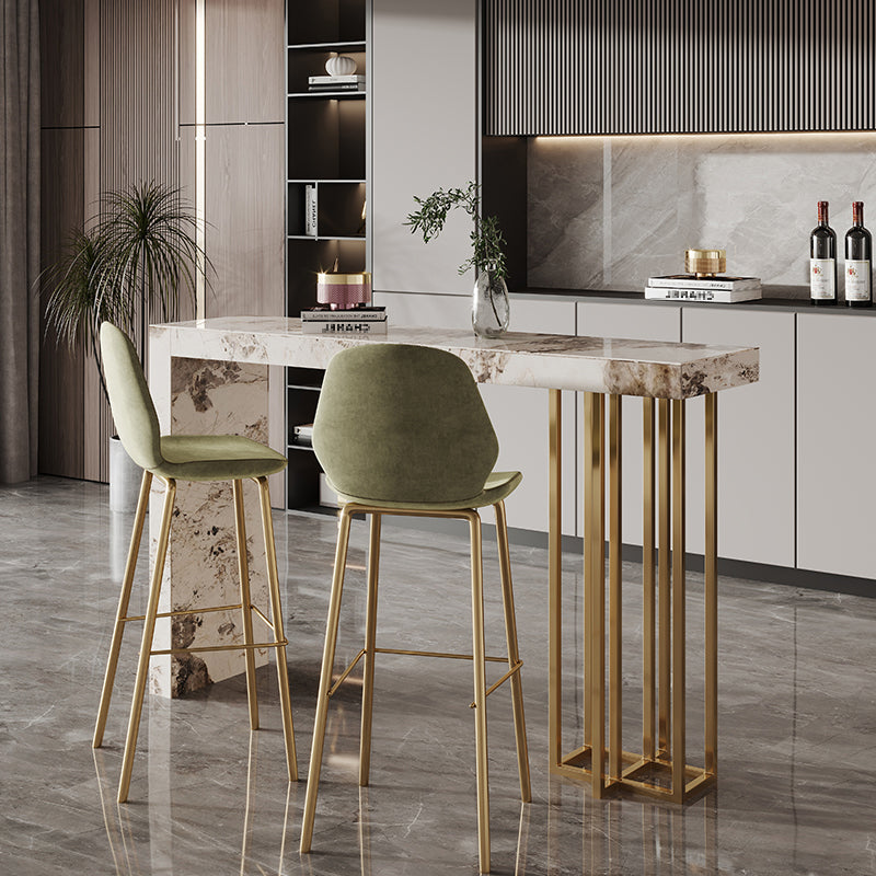 Indoor Double Pedestal Bar Height Table Contemporary Stone Rectangle Pub Table 55.1"L x 15.7"W x 39.4"H Pandora & Gold Without Chairs Clearhalo 'Bar Furniture' 'Bar Tables' 'bar_tables' 'furn' 'furn_bar_tables' 'Furniture' 'furniture_bar_tables' 'Kitchen & Dining Furniture' 5061307