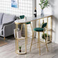 Indoor Metal Cocktail Bar Table Modern Double Pedestal Pub Height Dining Table 63"L x 15.7"W x 41.3"H White-Gold Without Chairs Clearhalo 'Bar Furniture' 'Bar Tables' 'bar_tables' 'furn' 'furn_bar_tables' 'Furniture' 'furniture_bar_tables' 'Kitchen & Dining Furniture' 5061364
