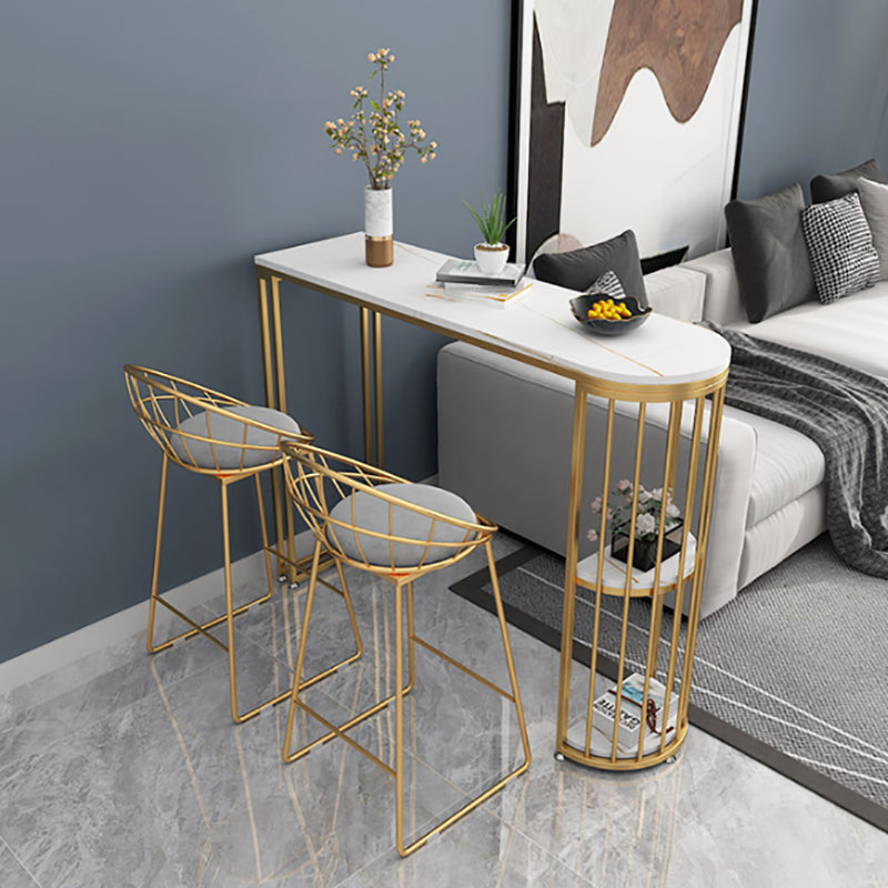 Indoor Metal Cocktail Bar Table Modern Double Pedestal Pub Height Dining Table 55.1"L x 15.7"W x 41.3"H White-Gold Without Chairs Clearhalo 'Bar Furniture' 'Bar Tables' 'bar_tables' 'furn' 'furn_bar_tables' 'Furniture' 'furniture_bar_tables' 'Kitchen & Dining Furniture' 5061365