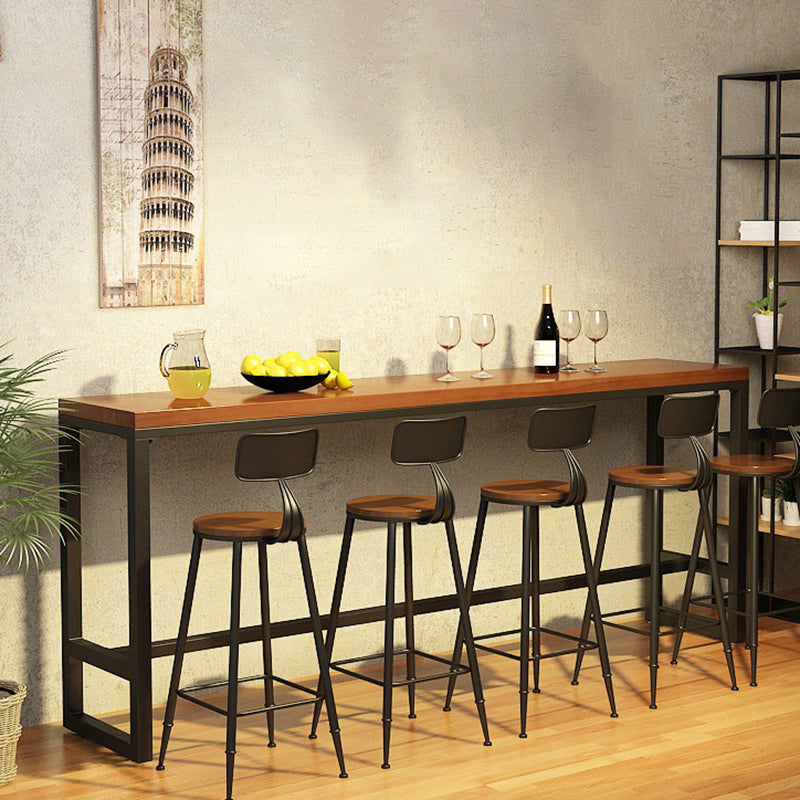 Industrial Natural Bistro Bar Desk Indoor Footrest Trestle Bistro Bar Table 78.7"L x 15.7"W x 41.3"H Without Chairs Clearhalo 'Bar Furniture' 'Bar Tables' 'bar_tables' 'furn' 'furn_bar_tables' 'Furniture' 'furniture_bar_tables' 'Kitchen & Dining Furniture' 5061374