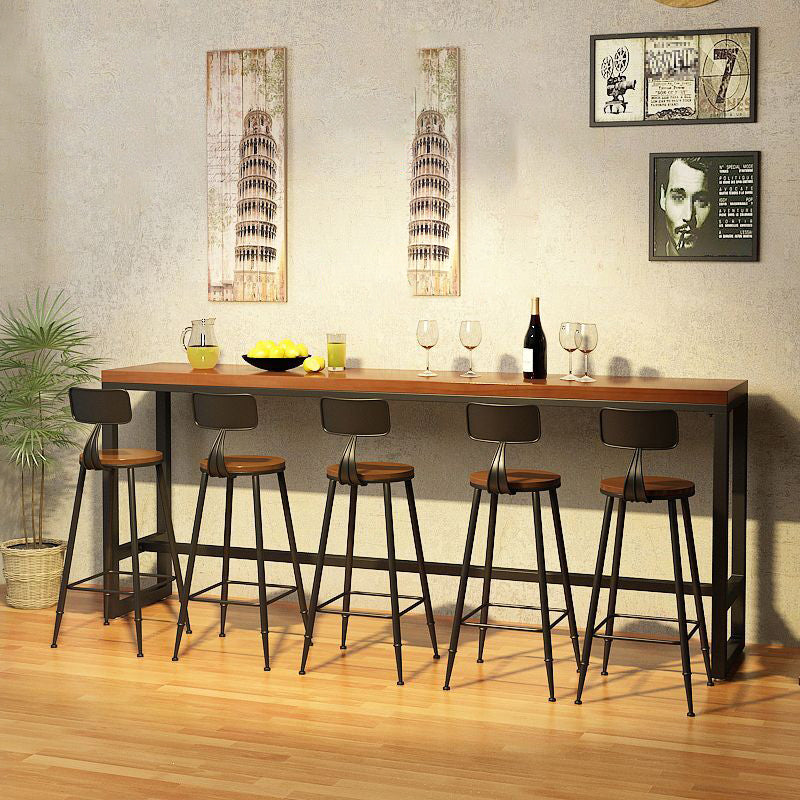 Industrial Natural Bistro Bar Desk Indoor Footrest Trestle Bistro Bar Table 86.6"L x 15.7"W x 41.3"H Without Chairs Clearhalo 'Bar Furniture' 'Bar Tables' 'bar_tables' 'furn' 'furn_bar_tables' 'Furniture' 'furniture_bar_tables' 'Kitchen & Dining Furniture' 5061375