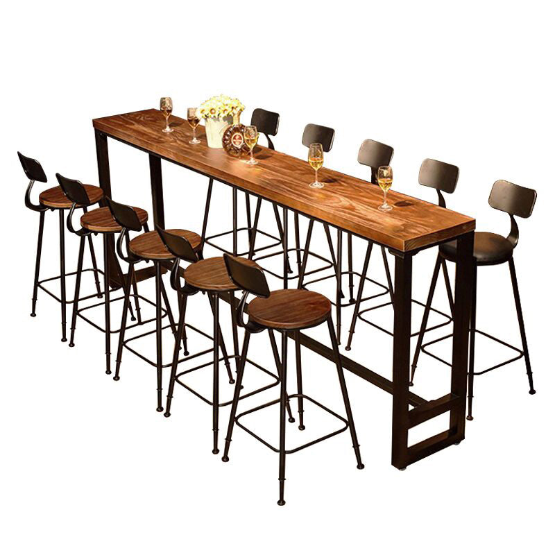 Industrial Natural Bistro Bar Desk Indoor Footrest Trestle Bistro Bar Table Without Chairs Clearhalo 'Bar Furniture' 'Bar Tables' 'bar_tables' 'furn' 'furn_bar_tables' 'Furniture' 'furniture_bar_tables' 'Kitchen & Dining Furniture' 5061378