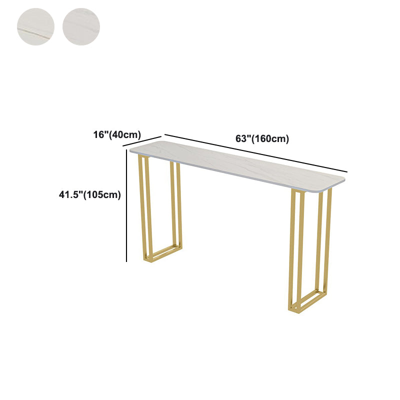 Stone Contemporary Sled Cocktail Bar Table Gold and White Rectangle Counter Table Clearhalo 'Bar Furniture' 'Bar Tables' 'bar_tables' 'furn' 'furn_bar_tables' 'Furniture' 'furniture_bar_tables' 'Kitchen & Dining Furniture' 5061416