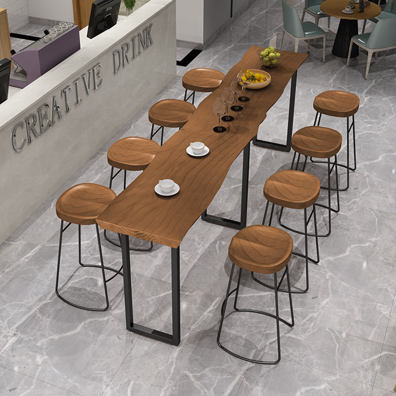 Modern Wood and Metal Bistro Accent Dining Table Sled Indoor Patio Bar Table Clearhalo 'Bar Furniture' 'Bar Tables' 'bar_tables' 'furn' 'furn_bar_tables' 'Furniture' 'furniture_bar_tables' 'Kitchen & Dining Furniture' 5061430