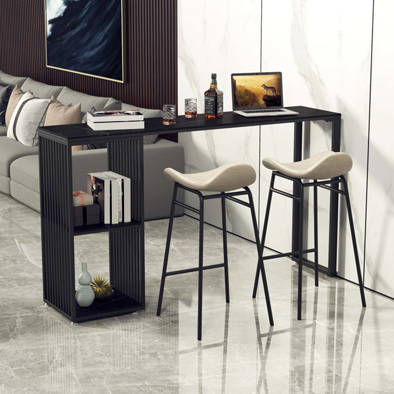 Living Room Modern Bar Table 42-inch Height Stone Top Bistro Table 70.9"L x 15.7"W x 41.3"H Black Storage Included Clearhalo 'Bar Furniture' 'Bar Tables' 'bar_tables' 'furn' 'furn_bar_tables' 'Furniture' 'furniture_bar_tables' 'Kitchen & Dining Furniture' 5061455