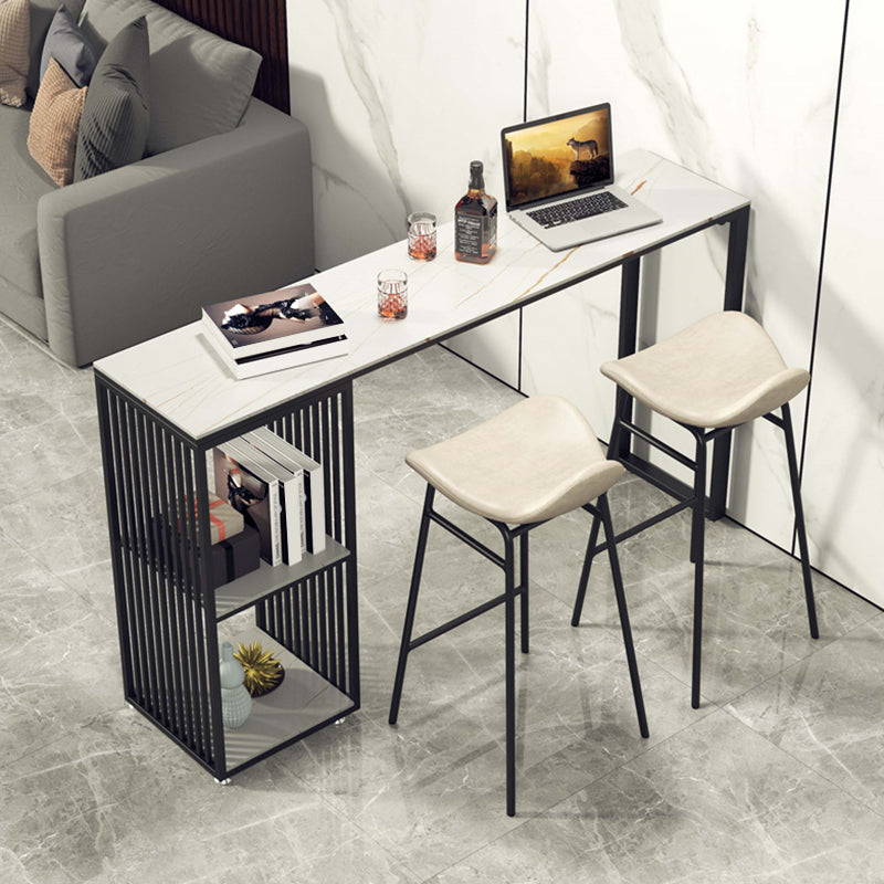 Living Room Modern Bar Table 42-inch Height Stone Top Bistro Table 63"L x 15.7"W x 41.3"H White Storage Included Clearhalo 'Bar Furniture' 'Bar Tables' 'bar_tables' 'furn' 'furn_bar_tables' 'Furniture' 'furniture_bar_tables' 'Kitchen & Dining Furniture' 5061456