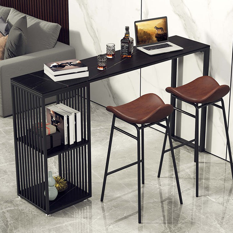 Living Room Modern Bar Table 42-inch Height Stone Top Bistro Table 63"L x 15.7"W x 41.3"H Black Storage Included Clearhalo 'Bar Furniture' 'Bar Tables' 'bar_tables' 'furn' 'furn_bar_tables' 'Furniture' 'furniture_bar_tables' 'Kitchen & Dining Furniture' 5061457