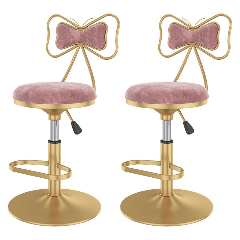 Glam Rotatable Backrest Counter Stool Steel Kitchen Bar Stool with Cushion and Pedal Light Pink 2 Piece Set Short Stool(18"H) Clearhalo 'Bar Furniture' 'Bar Stools' 'bar_stools' 'furn' 'furn_bar_stools' 'Furniture' 'furniture_bar_stools' 'Kitchen & Dining Furniture' 5061584