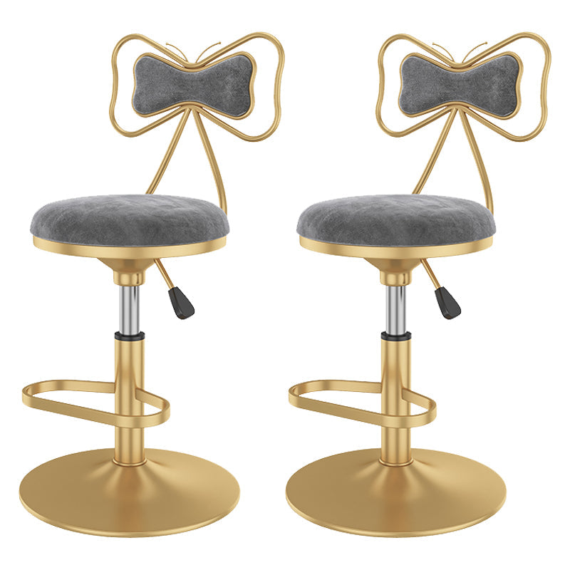 Glam Rotatable Backrest Counter Stool Steel Kitchen Bar Stool with Cushion and Pedal Light Gray 2 Piece Set Short Stool(18"H) Clearhalo 'Bar Furniture' 'Bar Stools' 'bar_stools' 'furn' 'furn_bar_stools' 'Furniture' 'furniture_bar_stools' 'Kitchen & Dining Furniture' 5061593