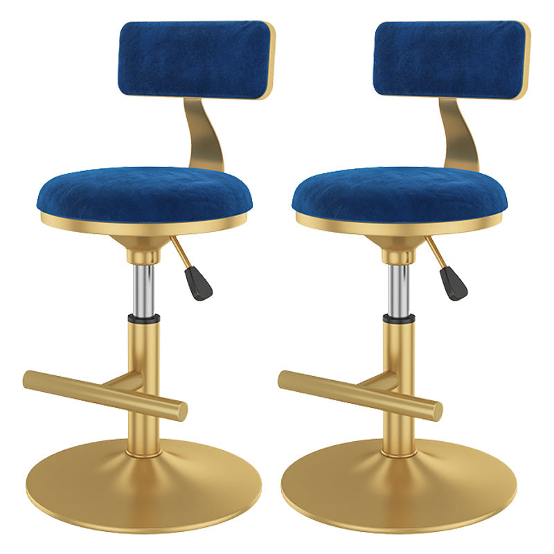 Glam Rotatable Backrest Counter Stool Steel Kitchen Bar Stool with Cushion and Pedal Dark Blue 2 Piece Set Short Stool(18"H) Clearhalo 'Bar Furniture' 'Bar Stools' 'bar_stools' 'furn' 'furn_bar_stools' 'Furniture' 'furniture_bar_stools' 'Kitchen & Dining Furniture' 5061601