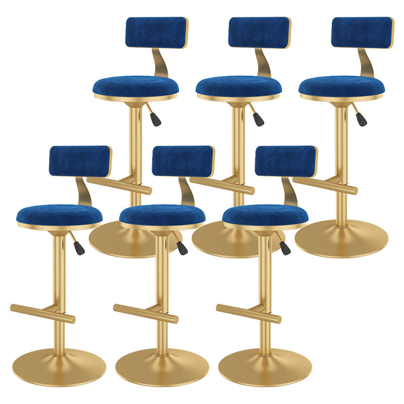 Glam Rotatable Backrest Counter Stool Steel Kitchen Bar Stool with Cushion and Pedal Dark Blue 6 Piece Set Counter Stool(26"H) Clearhalo 'Bar Furniture' 'Bar Stools' 'bar_stools' 'furn' 'furn_bar_stools' 'Furniture' 'furniture_bar_stools' 'Kitchen & Dining Furniture' 5061660